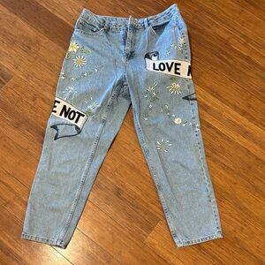 Topshop Moto Blue Floral Embroidered Straight Leg Jeans